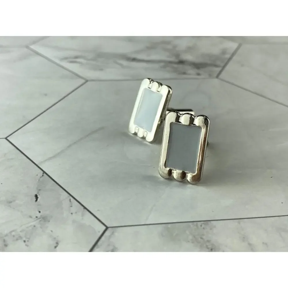 Men's Vintage 925 Sterling Silver Mother of Pearl Cufflinks